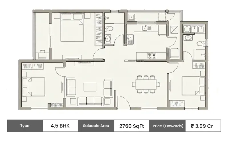 Brigade WTC Whitefield 4.5 BHK floor plan, 2760 sq ft saleable area