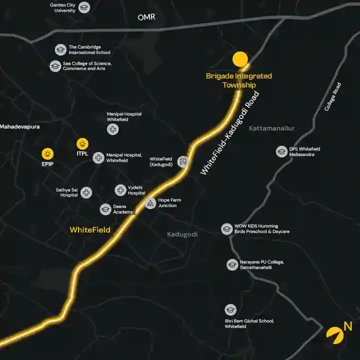 Brigade WTC Whitefield location map, Whitefield-Kadugodi Road